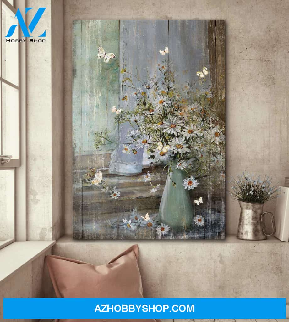 Vintage daisy vase - Portrait Canvas Prints, Wall Art