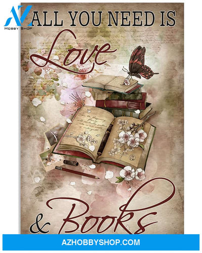 Vintage Floral Book All You Need Is Love Books Butterfly Poster Canvas