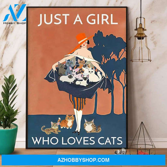 Vintage Girl & Cats Just A Girl Who Loves Cats Canvas And Poster, Wall Decor Visual Art