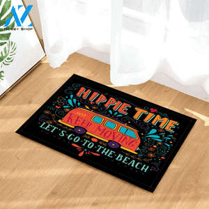 Vintage Hippie Time Print Red Bus Easy Clean Welcome DoorMat | Felt And Rubber | DO2578