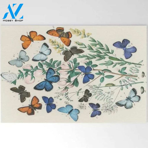 Vintage Illustration Butterfly Botanic Flower Insect Doormat Indoor and Outdoor Doormat Entrance Rug Sweet Home Decor Housewarming Gift Gift for Butterfly Lovers Insect Lovers Gift Idea
