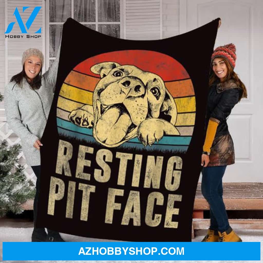 Vintage Pitbull Resting Pit Face Dog Lovers Gift Fleece Blanket - Quilt Blanket