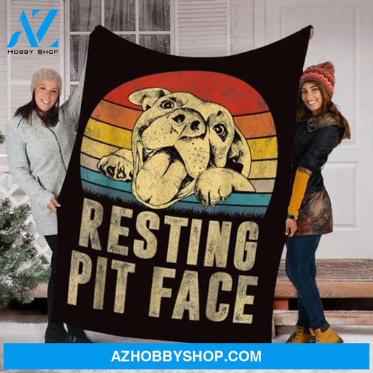 Vintage Pitbull Resting Pit Face Dog Lovers Gift Fleece Blanket - Quilt Blanket