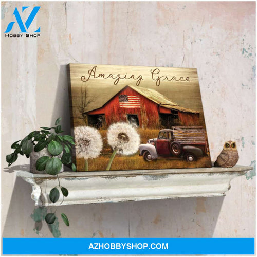 Ohcanvas Vintage US Barn and Rustic Truck and Dandelion Amazing grace Farm Farmhouse Canvas Wall Art Decor