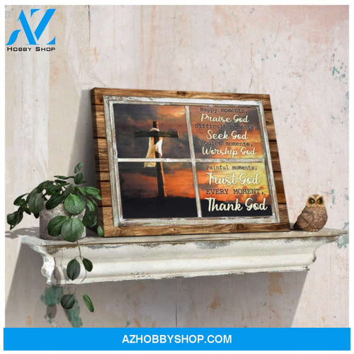 Ohcanvas Vintage Wood Window Cross Happy moments, Praise God Farm Farmer Farmhouse Canvas Wall Art Decor