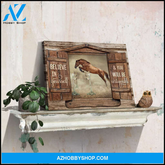 Ohcanvas Vintage Wood Window Print Believe in Yourself and You Will be Unstoppable Flying Horse Wall Art Decor