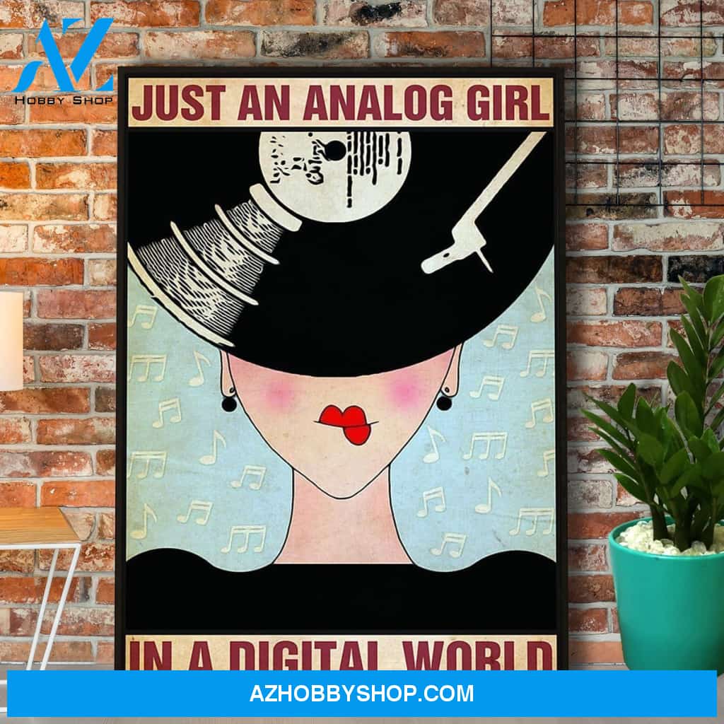 Vinyl Girl Just An Analog Girl In A Digital World Canvas And Poster, Wall Decor Visual Art