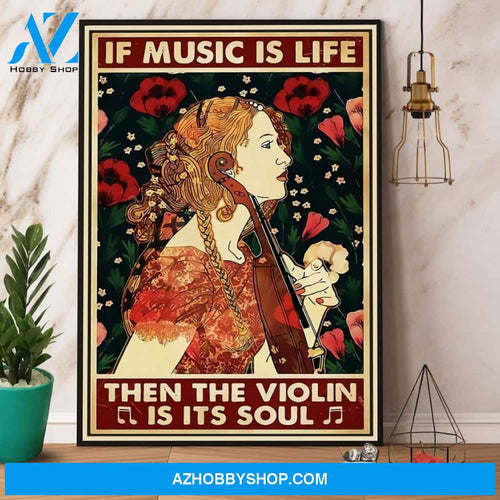 Violin Girl If Music Is Life And The Violin Is Its Soul Beautiful Girl Red Flowers Canvas And Poster, Wall Decor Visual Art