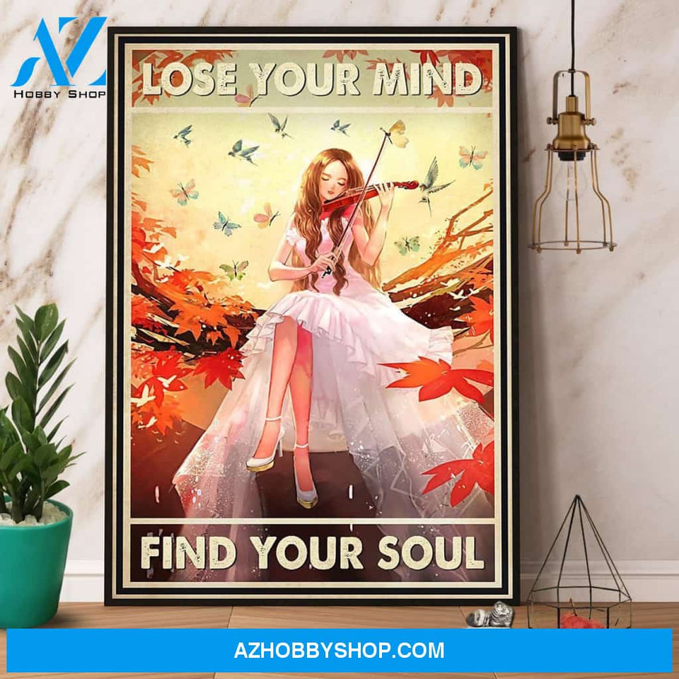 Violin Girl Lose Your Mind Autumn Butterfly Hummingbird Canvas And Poster, Wall Decor Visual Art