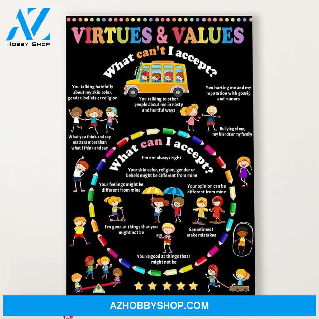 Teacher Classroom Canvas Virtures & Values, Student Wall Art Back to School Gift for Teacher