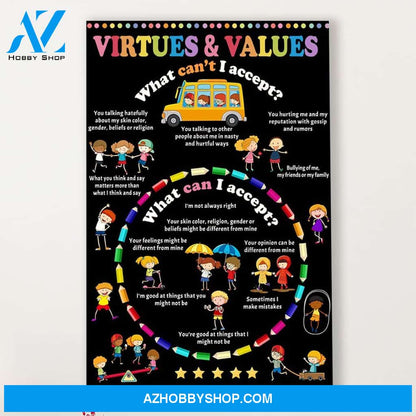 Teacher Classroom Canvas Virtures & Values, Student Wall Art Back to School Gift for Teacher