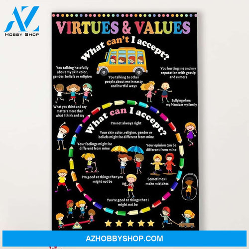 Teacher Classroom Canvas Virtures & Values, Student Wall Art Back to School Gift for Teacher
