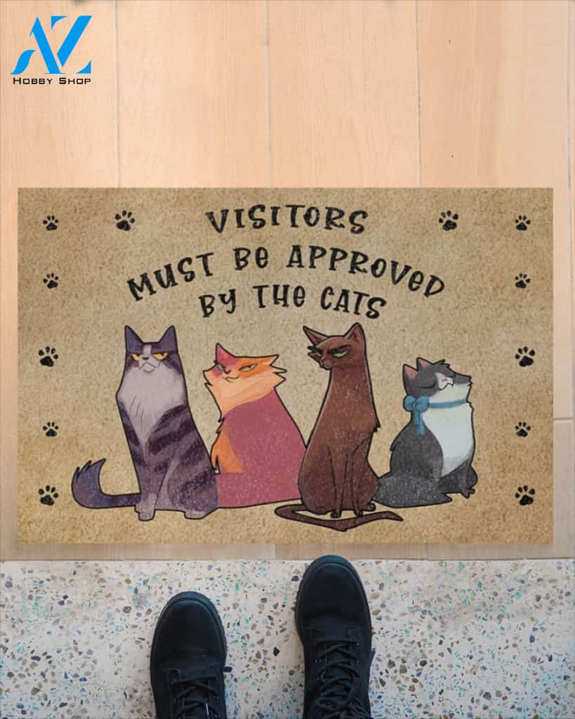 Visitors Must Be Approved By The Cats Doormat Welcome Mat Housewarming Gift Home Decor Funny Doormat Best Gift Idea For Cat Lovers
