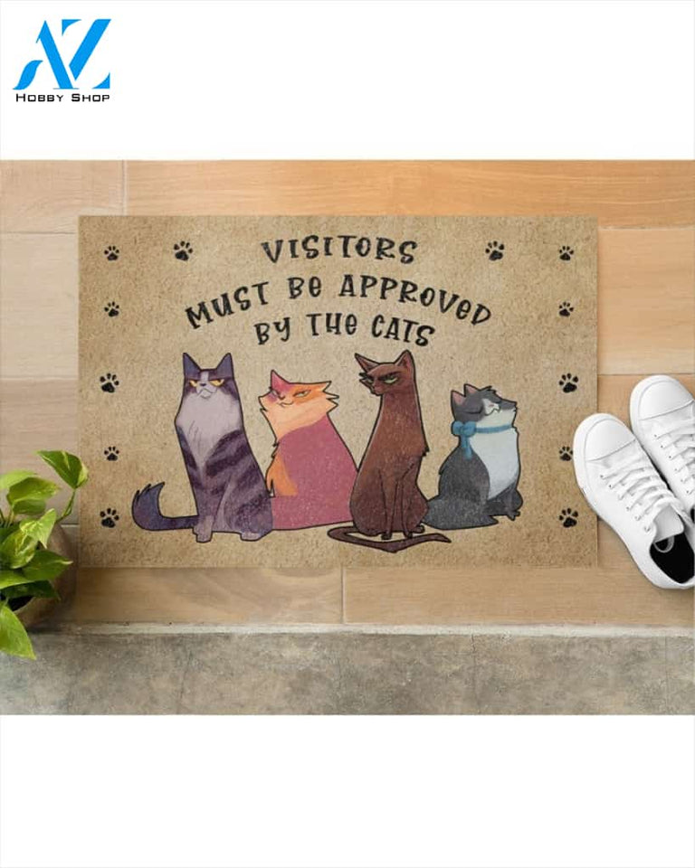 Visitors Must Be Approved By The Cats Doormat Welcome Mat Housewarming Gift Home Decor Funny Doormat Best Gift Idea For Cat Lovers