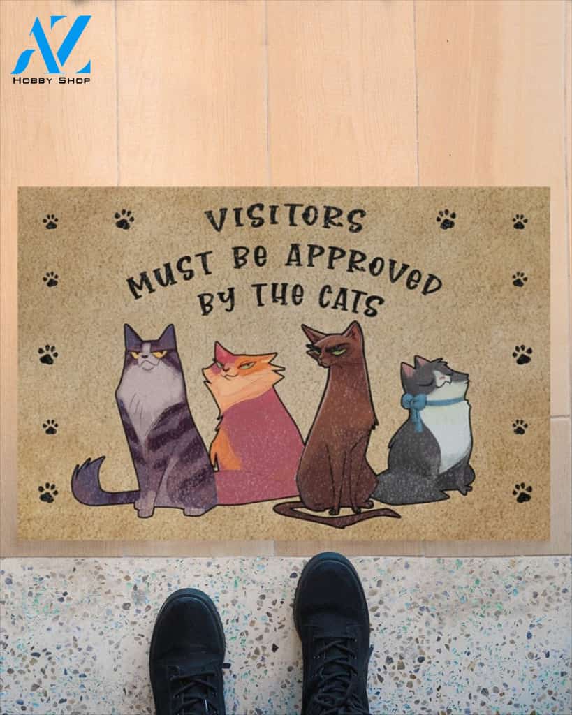 Visitors Must Be Approved By The Cats Doormat Welcome Mat Housewarming Gift Home Decor Funny Doormat Best Gift Idea For Cat Lovers