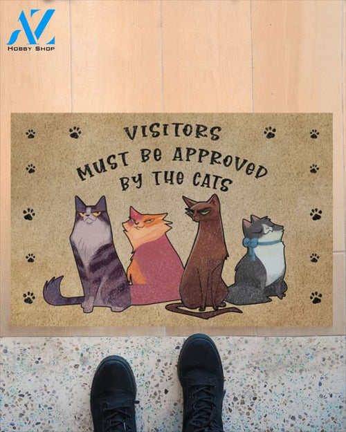 Visitors Must Be Approved By The Cats Doormat Welcome Mat Housewarming Gift Home Decor Funny Doormat Best Gift Idea For Cat Lovers