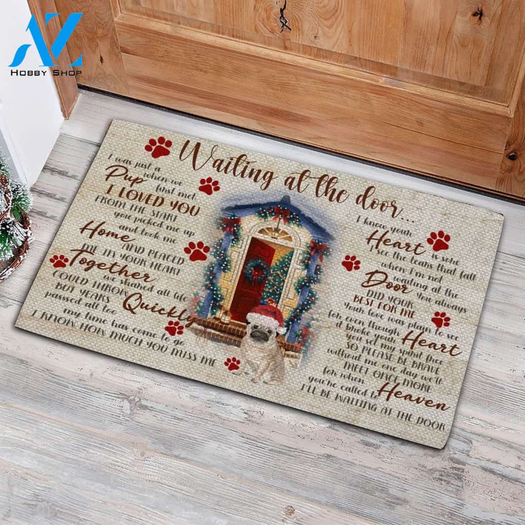 Waiting At The Door Christmas - Pug Doormat - Welcome Mat - Home Deco