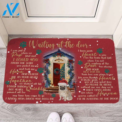Waiting At The Door Christmas - Pug Doormat - Welcome Mat - Home Deco