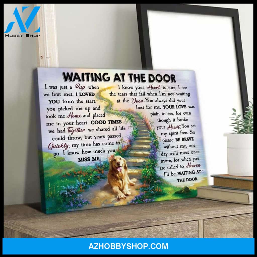 Waiting At The Door Golden Retriever Canvas Wall Art, Wall Decor Visual Art