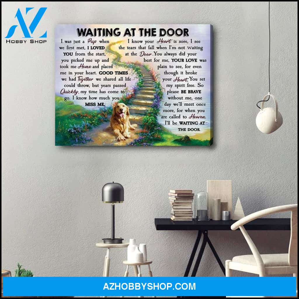 Waiting At The Door Golden Retriever Canvas Wall Art, Wall Decor Visual Art