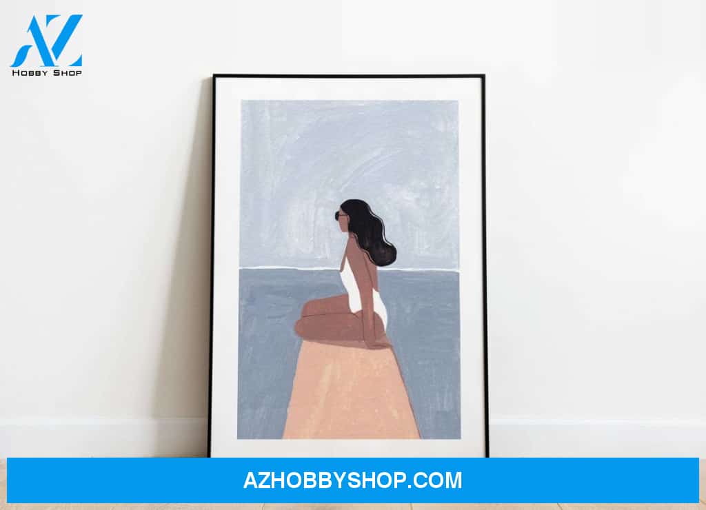 Waiting for..., summer print, girl, beach, sky print, woman Canvas And Poster, Wall Decor Visual Art