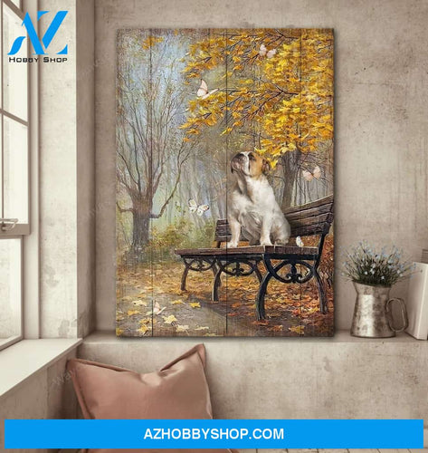 Waiting in a beautiful park English Bulldog Portrait Canvas Prints - Wall Art
