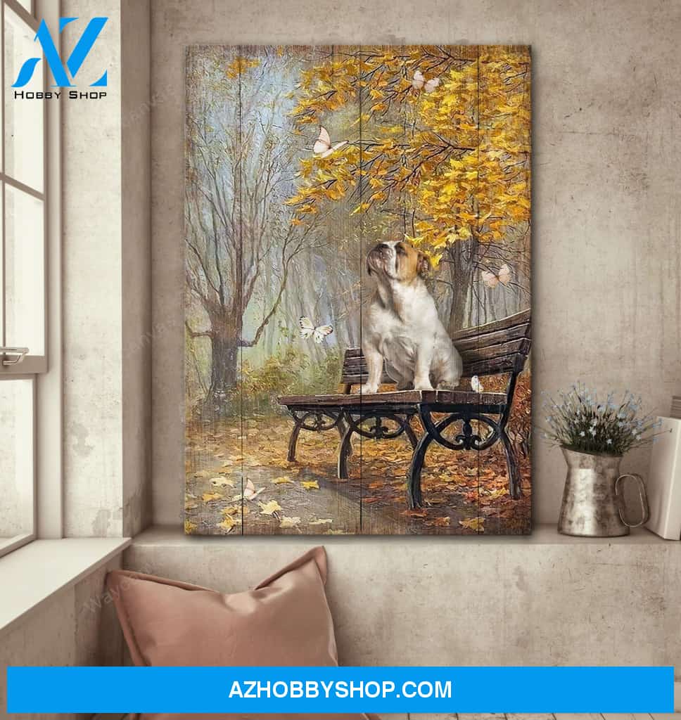 Waiting in a beautiful park English Bulldog Portrait Canvas Prints - Wall Art