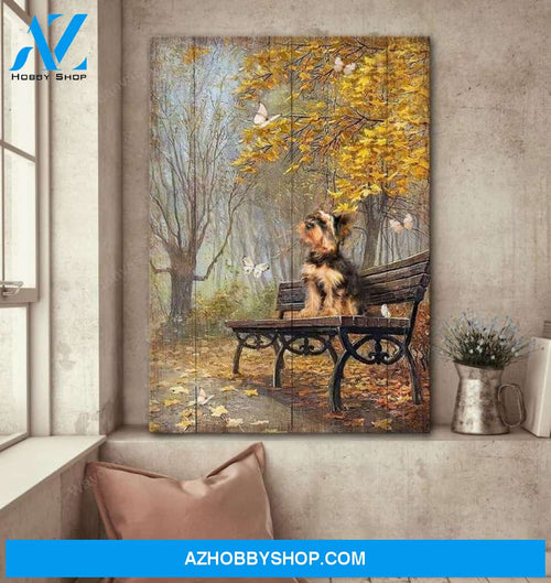Waiting in a beautiful park Yorkshire Terrier Portrait Canvas Prints - Wall Art