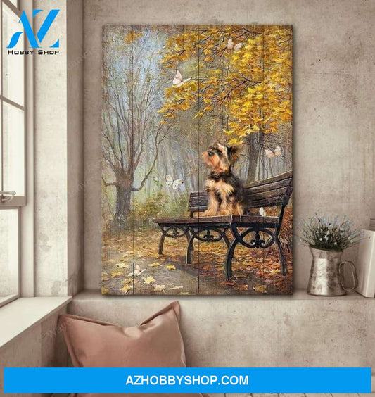 Waiting in a beautiful park Yorkshire Terrier Portrait Canvas Prints - Wall Art