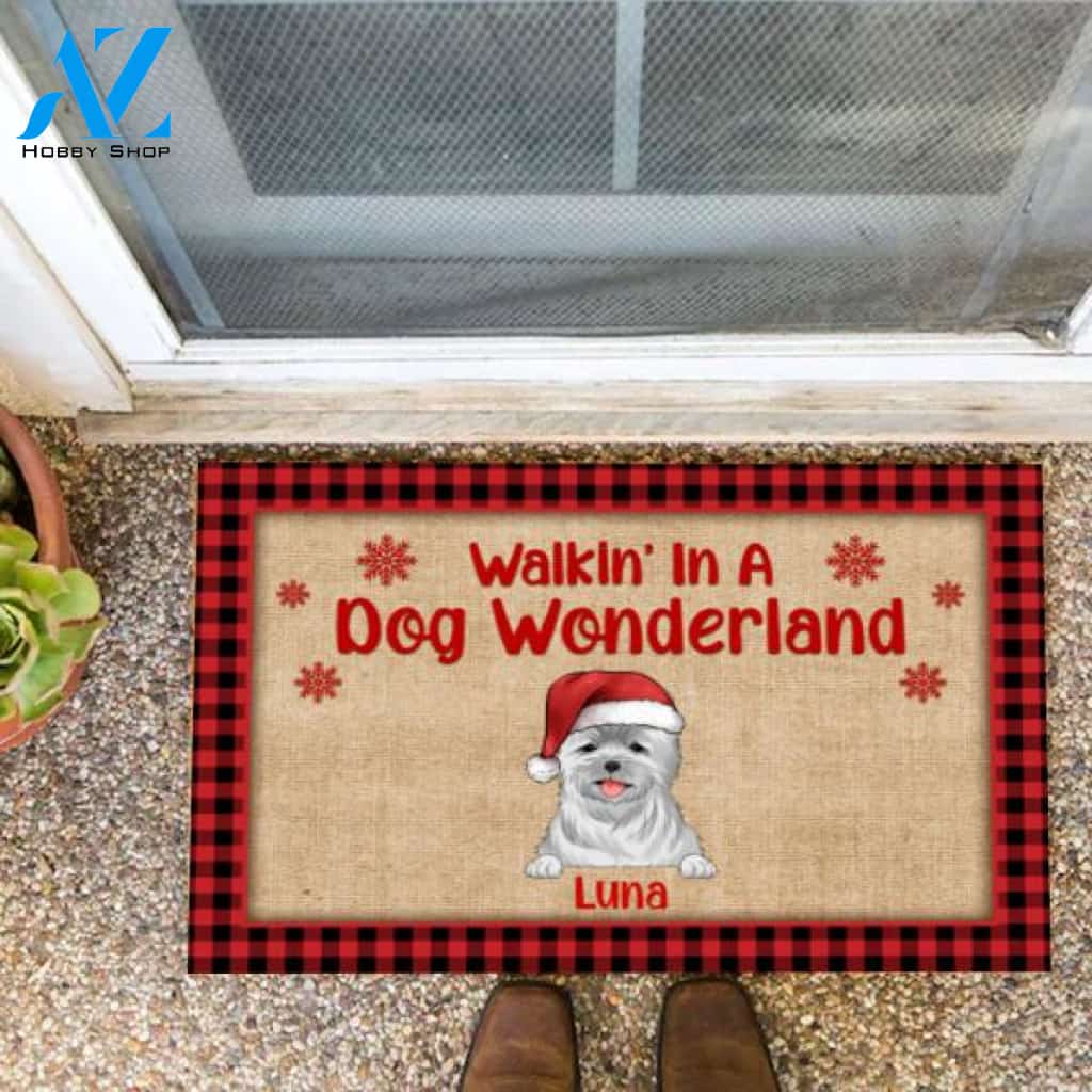 Walkin' In A Dog Wonderland, Dog Lovers, Personalized Doormat