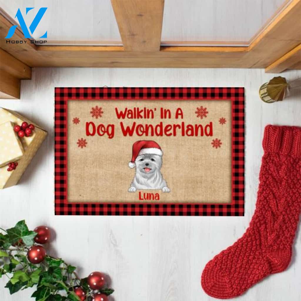 Walkin' In A Dog Wonderland, Dog Lovers, Personalized Doormat