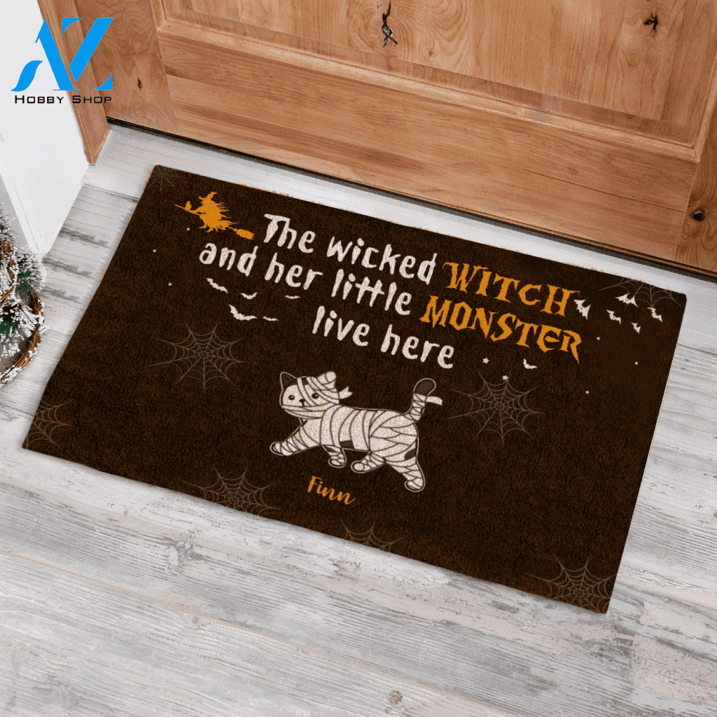 Walking Cat The Wicked Witch And Her Monster Printed Doormat Home Decor