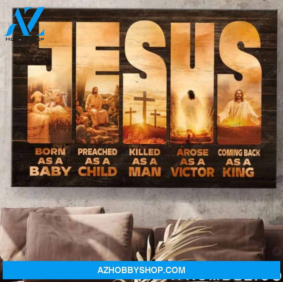 Wall Art Canvas Jesus Painting- Born As A Baby Coming Back King 18X12 Inches Canvass