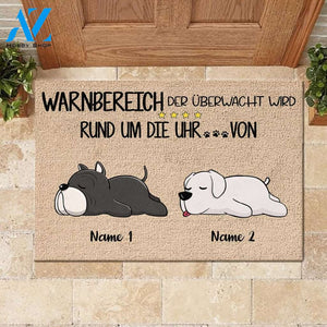 Warnbereich, der von den Hunden rund um die Uhr überwacht wird German - Funny Personalized Dog Doormat | WELCOME MAT | HOUSE WARMING GIFT