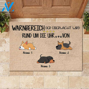 Warnbereich, der von den Hunden rund um die Uhr überwacht wird German - Funny Personalized Dog Doormat | WELCOME MAT | HOUSE WARMING GIFT
