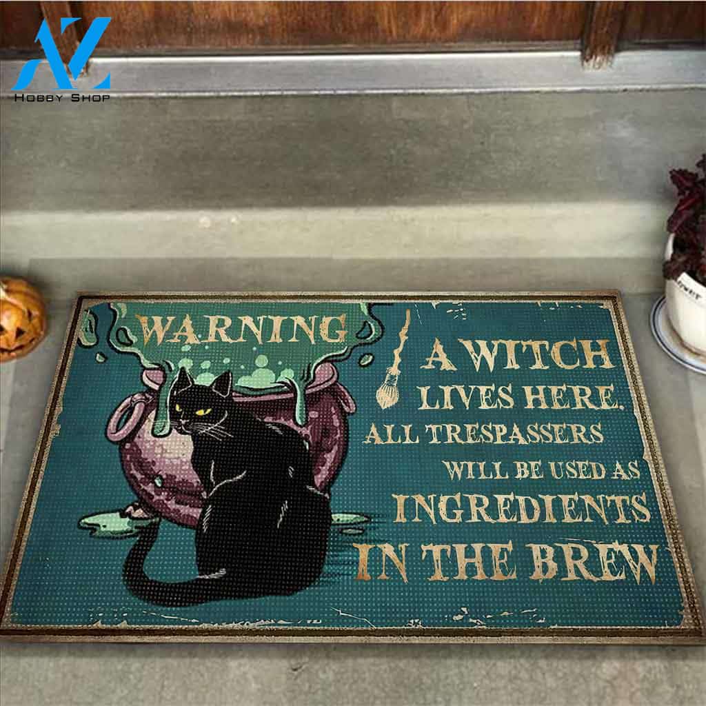 Warning A Witch Live Here Doormat Indoor And Outdoor Doormat Warm House Gift Welcome Mat Gift For Family Friend Halloween's Day