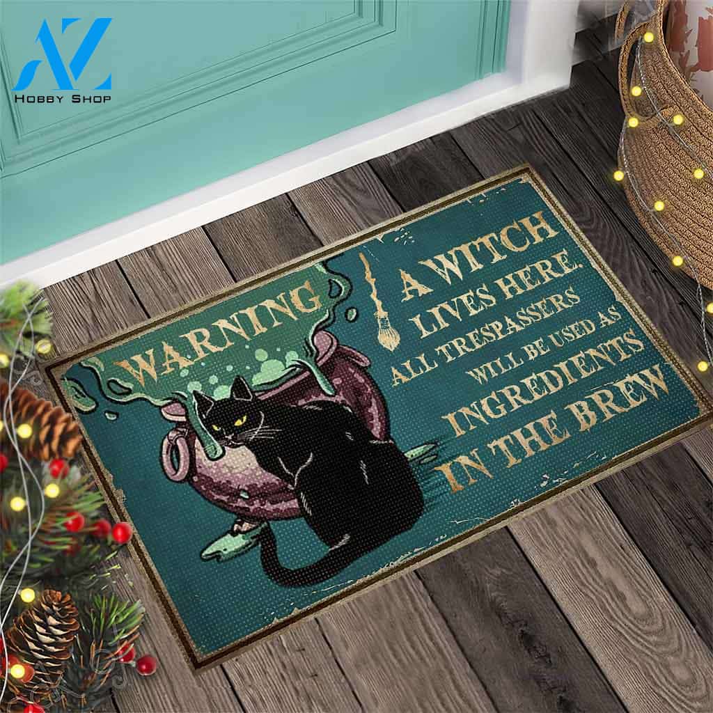 Warning A Witch Live Here Doormat Indoor And Outdoor Doormat Warm House Gift Welcome Mat Gift For Family Friend Halloween's Day