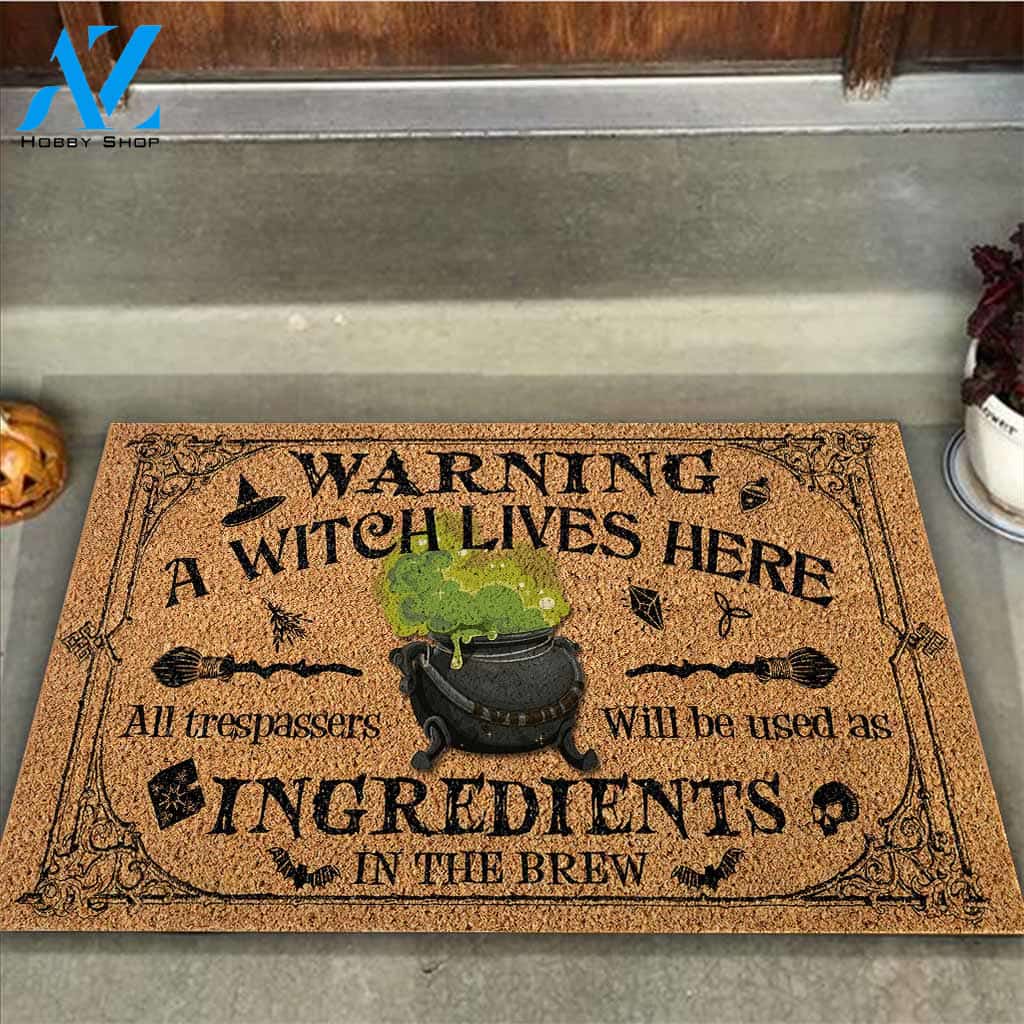 Warning A Witch Lives Here Funny Halloween Doormat Gift For Friend Family Birthday Gift Home Decor Warm House Gift Welcome Mat