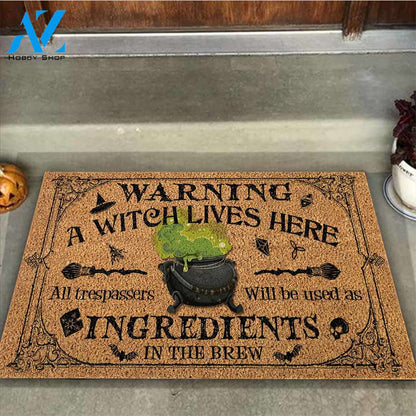 Warning A Witch Lives Here Funny Halloween Doormat Gift For Friend Family Birthday Gift Home Decor Warm House Gift Welcome Mat