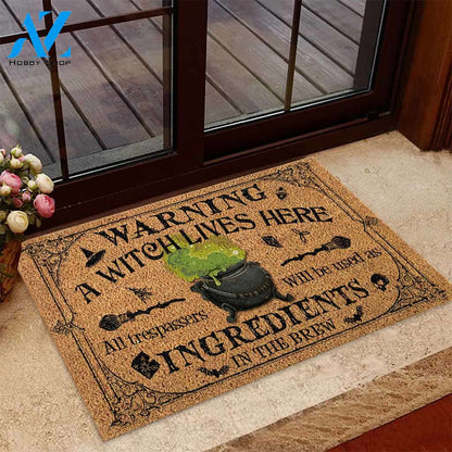 Warning A Witch Lives Here Funny Halloween Doormat Gift For Friend Family Birthday Gift Home Decor Warm House Gift Welcome Mat