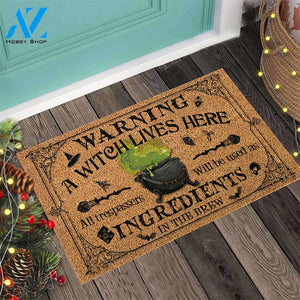 Warning A Witch Lives Here - Witch Coir Pattern Print Doormat