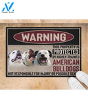 Warning -American Bulldog Doormat This Property Is Protected Indoor And Outdoor Doormat Warm House Gift Welcome Mat Gift For American Bulldog Lovers