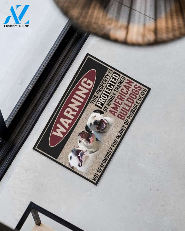 Warning -American Bulldog Doormat This Property Is Protected Indoor And Outdoor Doormat Warm House Gift Welcome Mat Gift For American Bulldog Lovers