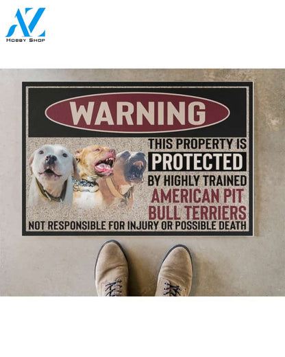 Warning - American Pit Bull Terrier Doormat This Property Is Protected Indoor And Outdoor Doormat Warm House Gift Welcome Mat Gift For American Pit Bull Terrier Dog Lovers