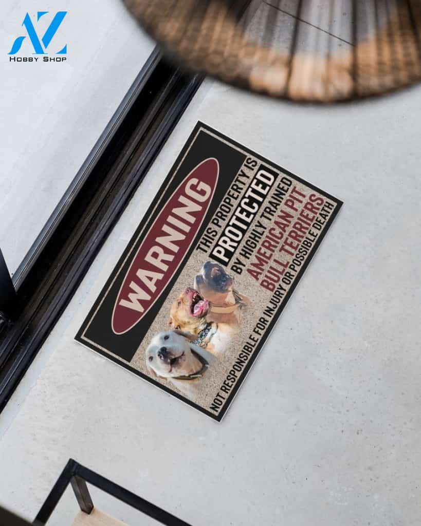 Warning - American Pit Bull Terrier Doormat This Property Is Protected Indoor And Outdoor Doormat Warm House Gift Welcome Mat Gift For American Pit Bull Terrier Dog Lovers