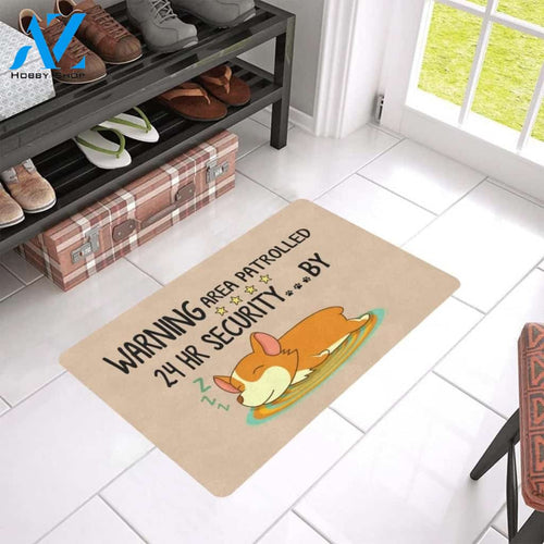 Warning Area Patrolled 24 Hr Security Corgi Printed Doormat Home Decor