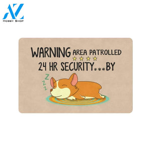 Warning Area Patrolled 24 Hr Security Corgi Printed Doormat Home Decor