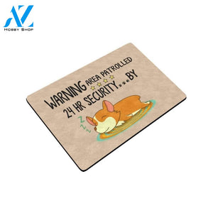 Warning Area Patrolled 24 Hr Security Corgi Printed Doormat Home Decor