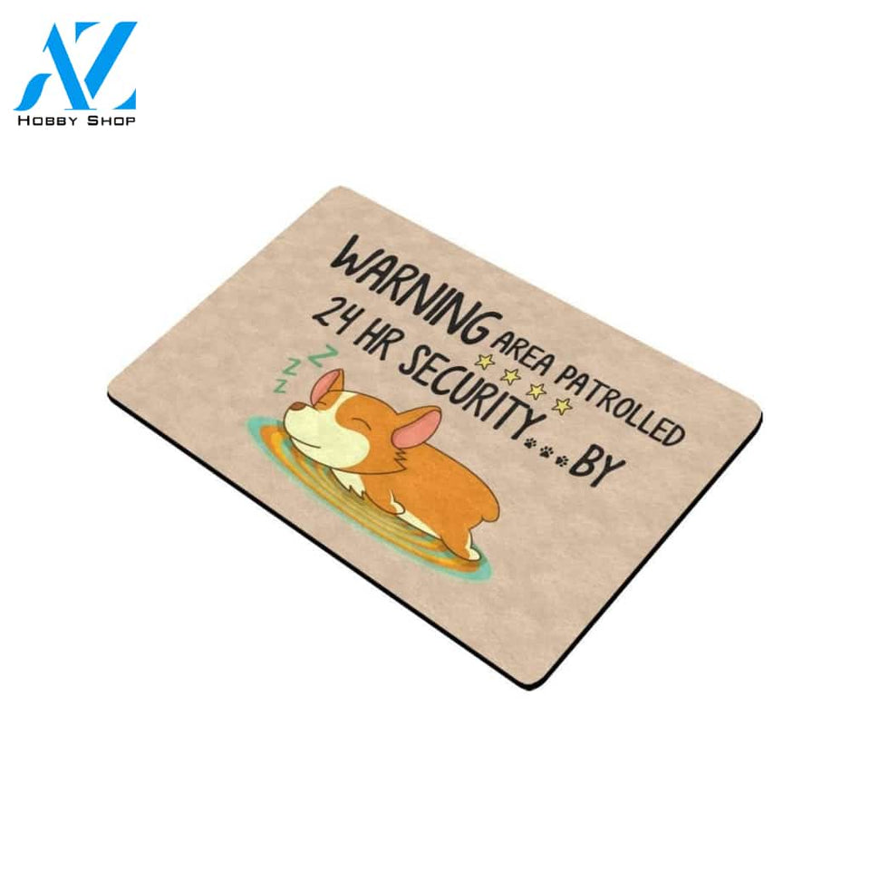 Warning Area Patrolled 24 Hr Security Corgi Printed Doormat Home Decor