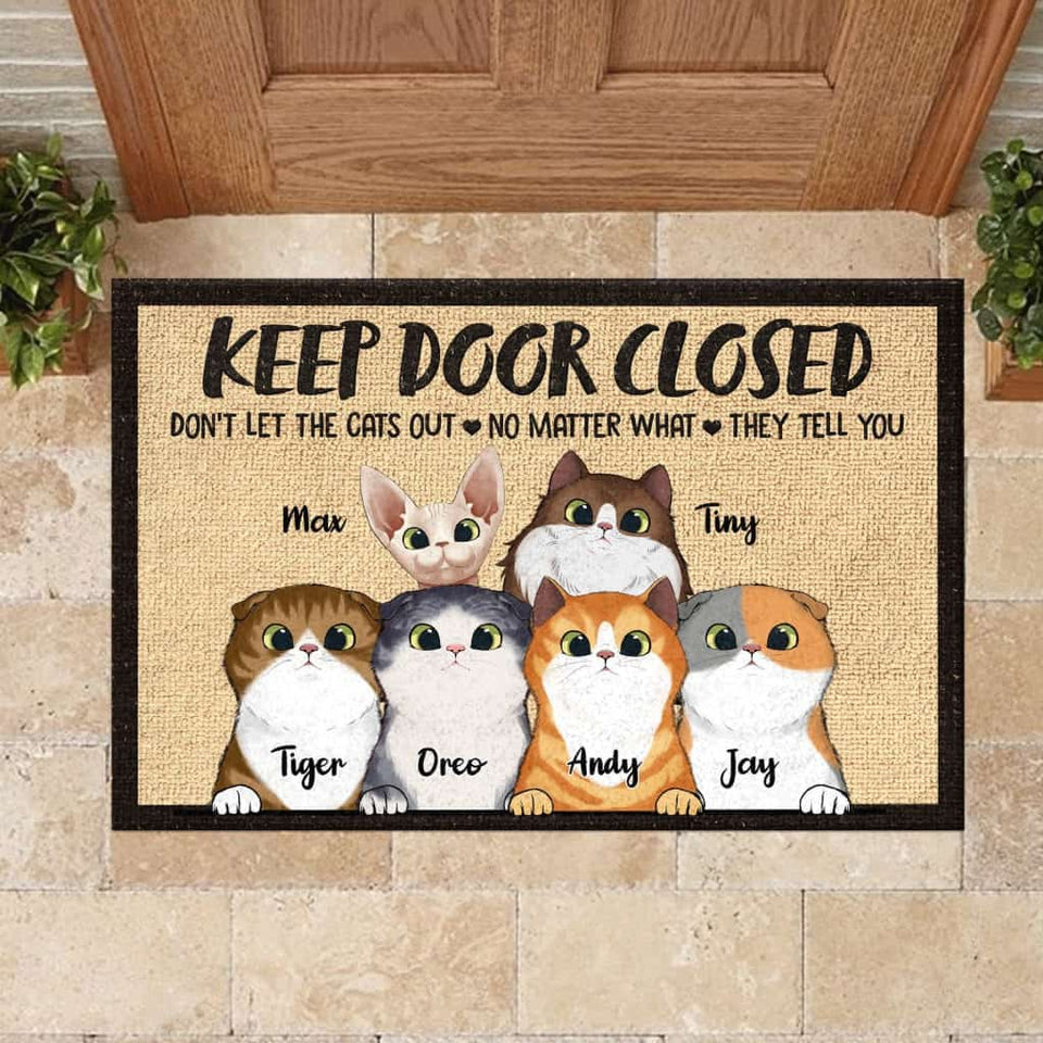 Warning Area Patrolled By Peeking Cat - Personalized Doormat Door